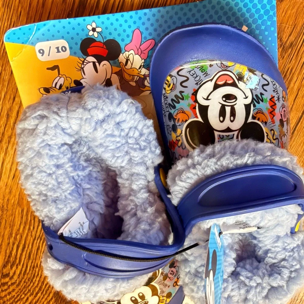 Disney Blue Mickey Mouse Fuzzy Lined Clogs with Yellow Accent